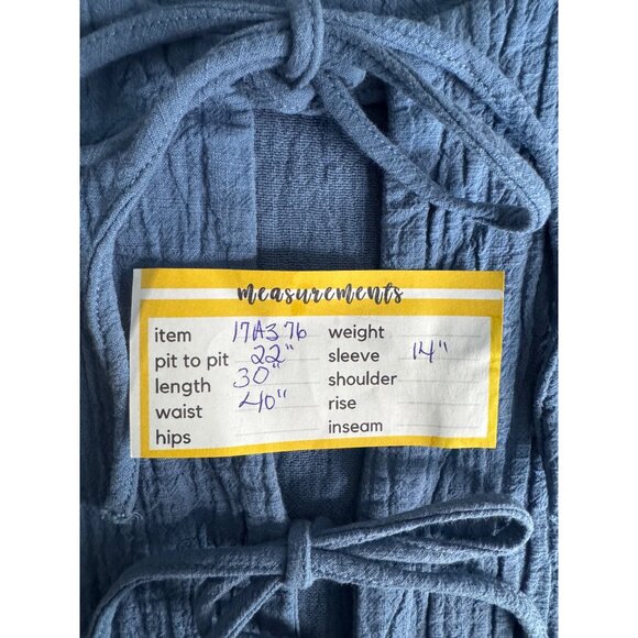 2/$25 ZARA Blue Medium Textured Long Sleeve Romper Double Tie Neck Detail - Picture 12 of 13